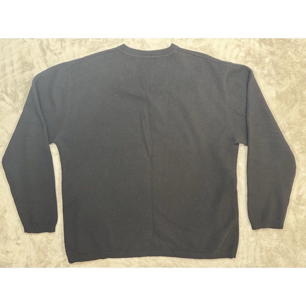 VTG Eddie Bauer AKA Sweater Mens XL Black Lambswool‎ Henley Banded Bottom - Picture 3 of 13